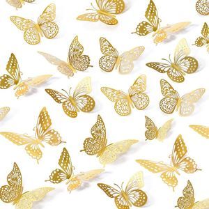 NEW 3D Metallic Butterfly Wall Decor 48 Pcs 4 Styles 3 Size Gold Butterfly Decor